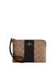 Coach Corner Zip Wristlet In Signature Canvas With Stripe Tan Black
