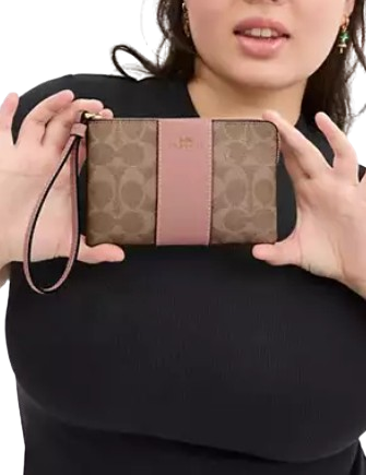 【予約受付中】 Corner Coach Zip Stripe With Canvas Signature In Wristlet バッグ