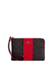Coach Corner Zip Wristlet In Signature Canvas With Stripe Walnut Bold Red
