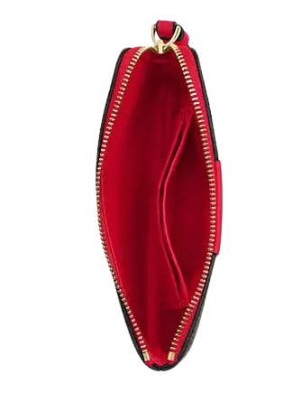 Coach Corner Zip Wristlet In Signature Canvas With Stripe Walnut Bold Red