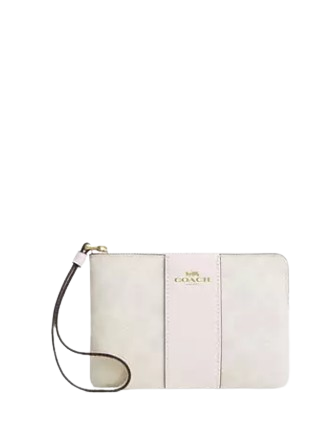 Coach Corner Zip Wristlet In Signature Canvas With Stripe White Chalk