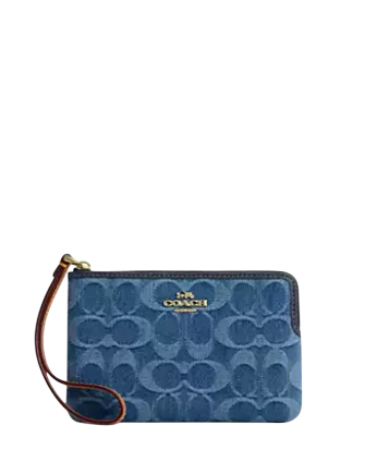 Coach Corner Zip Wristlet In Signature Denim | Brixton Baker