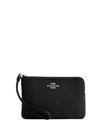 Coach Corner Zip Wristlet In Signature Jacquard Black