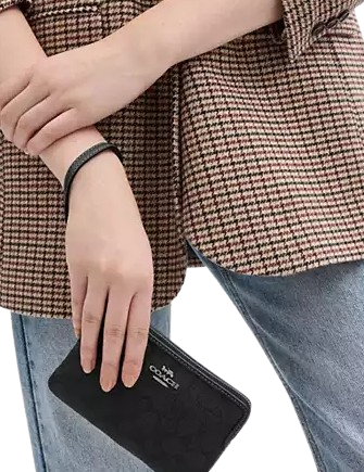 Coach Corner Zip Wristlet In Signature Jacquard Black