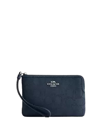 Coach Corner Zip Wristlet In Signature Jacquard Dark Denim