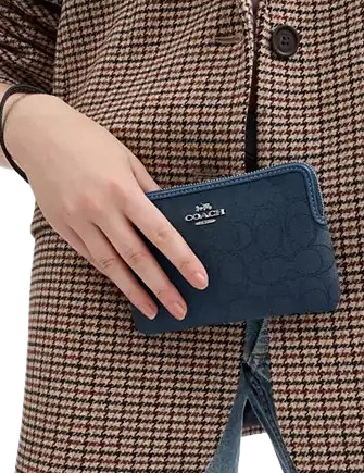 Coach Corner Zip Wristlet In Signature Jacquard Dark Denim