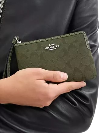 Coach Corner Zip Wristlet In Signature Jacquard Olive Drab