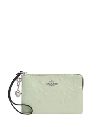 Coach Corner Zip Wristlet In Signature Leather With Heart Charm Coach Corner Zip Wristlet In Signature Leather With Heart Charm