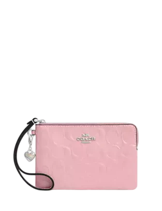 Coach Corner Zip Wristlet In Signature Leather With Heart Charm Coach Corner Zip Wristlet In Signature Leather With Heart Charm