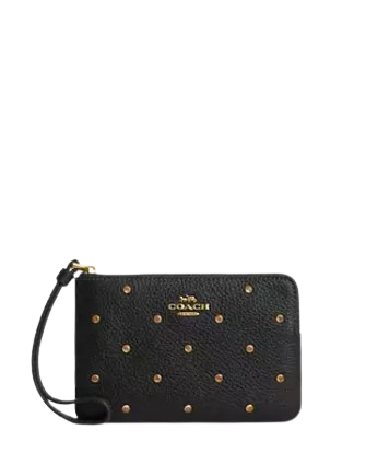 Coach Corner Zip Wristlet With Crystal Black