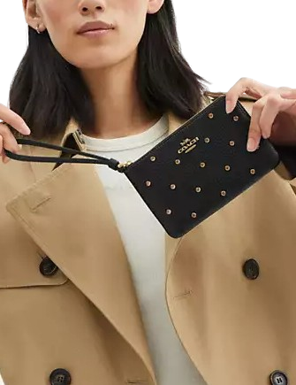 Coach Corner Zip Wristlet With Crystal Black