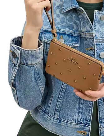 Coach Corner Zip Wristlet With Crystal Honey Brown