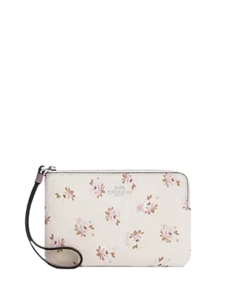 Coach Corner Zip Wristlet With Floral Print Chalk