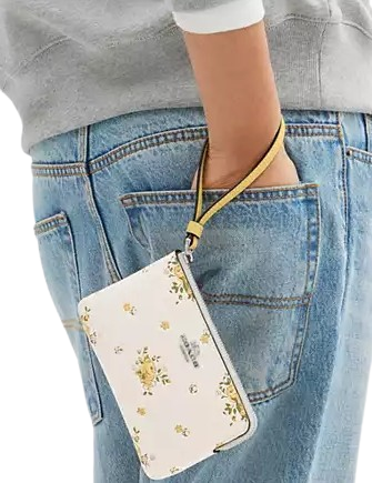 Coach Corner Zip Wristlet With Floral Print Chalk