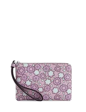 Coach Corner Zip Wristlet With Floral Print Lily