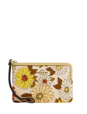 美品 COACH バッグ チェーン ストラップ フラワー イエロー Coach Corner Zip Wristlet With Floral Print | Brixton Baker