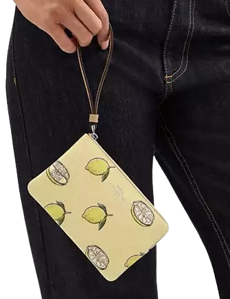 Coach Corner Zip Wristlet With Lemon Print Garden Glade
