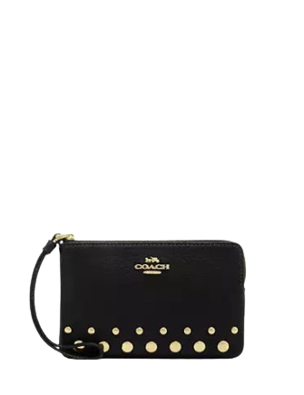 Coach Corner Zip Wristlet With Rivets Black