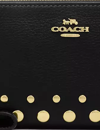 Coach Corner Zip Wristlet With Rivets Black