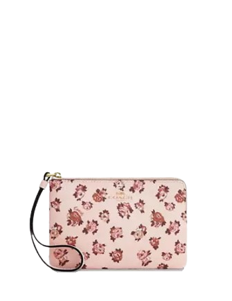 Coach Corner Zip Wristlet With Rosette Print Blush