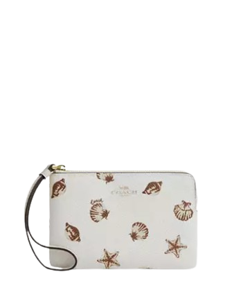 Coach Corner Zip Wristlet With Shell Print Chalk