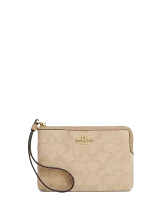 Coach Corner Zip Wristlet With Signature Canvas Dark Natural