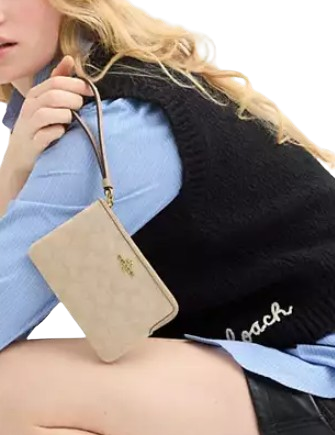 Coach Corner Zip Wristlet With Signature Canvas Dark Natural