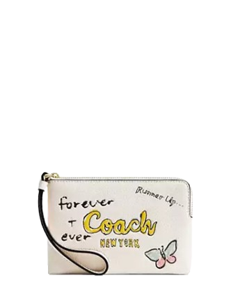 Coach Corner Zip Wristlet With Sketch Print Chalk
