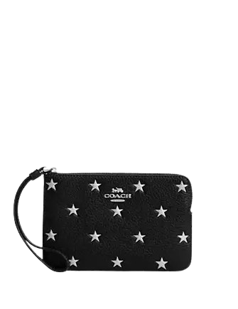 Coach Corner Zip Wristlet With Star Print Black