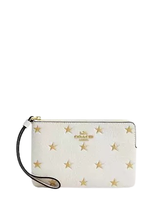 Coach Corner Zip Wristlet With Star Print Chalk