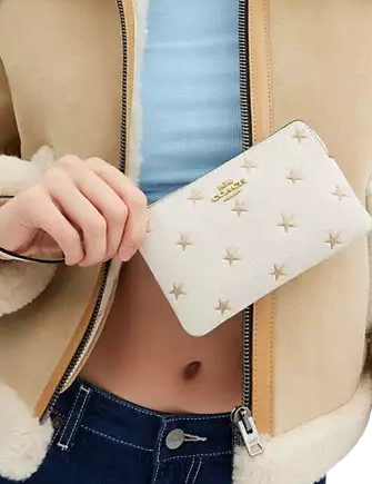 Coach Corner Zip Wristlet With Star Print Chalk