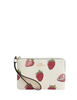 Coach Corner Zip Wristlet With Strawberry Print Chalk