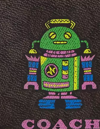 Coach Cosmic Coach Corner Zip Wristlet In Signature Canvas With Robot Print Walnut