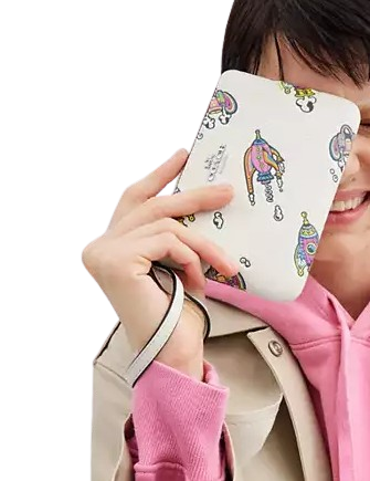 Coach Cosmic Coach Corner Zip Wristlet With Rocket Print Chalk