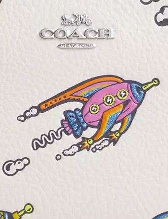 Coach Cosmic Coach Corner Zip Wristlet With Rocket Print Chalk