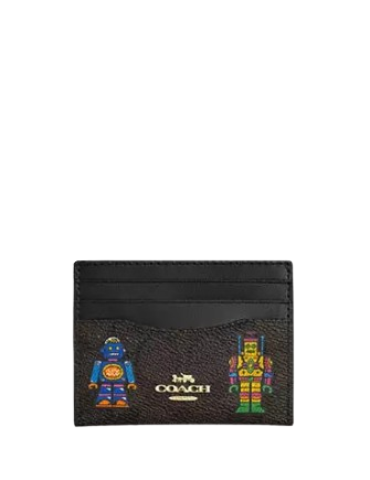Coach Cosmic Coach Slim Id Card Case In Signature Canvas With Robot Print Walnut