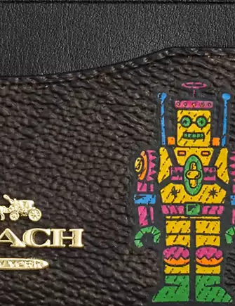 Coach Cosmic Coach Slim Id Card Case In Signature Canvas With Robot Print Walnut
