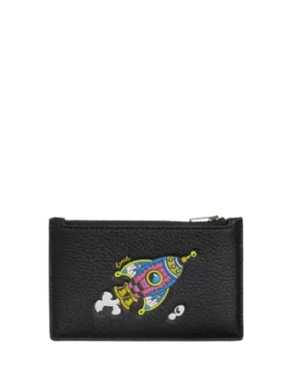 Coach Cosmic Coach Zip Card Case With Rocket Print Black