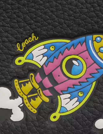 Coach Cosmic Coach Zip Card Case With Rocket Print Black