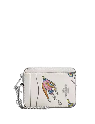 Coach Cosmic Coach Zip Card Case With Rocket Print Chalk