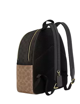 Coach Court Backpack In Blocked Signature Canvas Walnut Tan