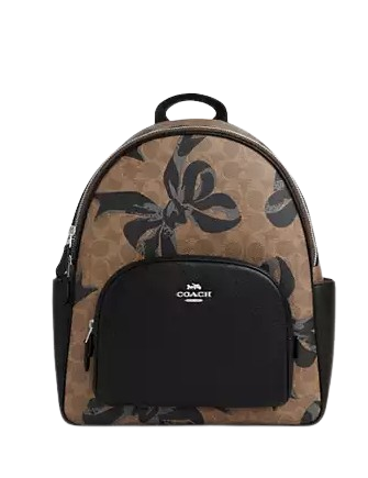 Coach Court Backpack In Signature Canvas With Bow Print Tan Black