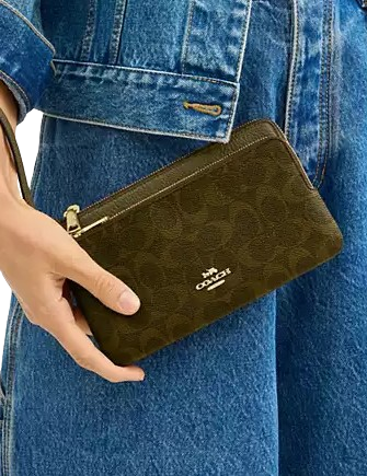 Coach Double Zip Wallet In Signature Canvas Olive