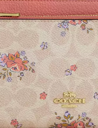Coach Double Zip Wallet In Signature Canvas With Floral Print Sand