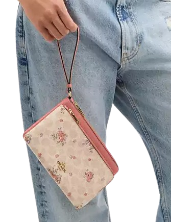 Coach Double Zip Wallet In Signature Canvas With Floral Print Sand