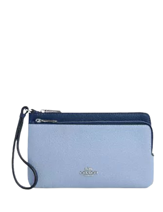Coach Double Zip Wallet Light Blue Deep