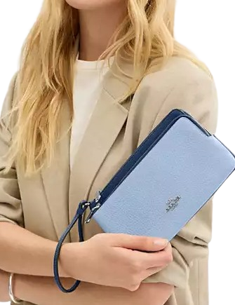Coach Double Zip Wallet Light Blue Deep