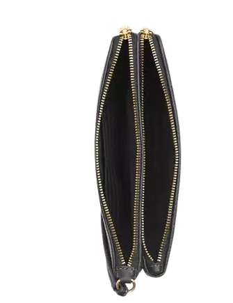 Coach Double Zip Wallet Toast Black