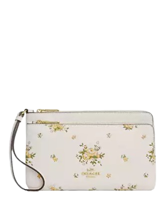 Coach Double Zip Wallet With Floral Print Chalk