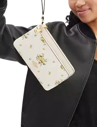 Coach Double Zip Wallet With Floral Print Chalk